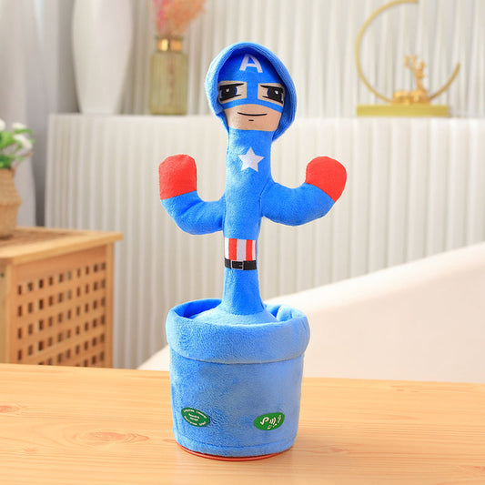 Jucărie Interactivă HOZRO, Cactus Căpitan America cu Muzică, Dans și Imitație Vocală pentru Copii, 32 cm HOZRO
