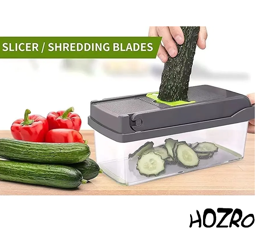 Răzătoare Multifuncțională HOZRO, cu 15 Piese – Set Complet de Bucătărie cu Lame din Oțel Inoxidabil, Accesorii pentru Tăiere, Feliere, Julienne, Cuburi și Deco­jire, Ideală pentru Legume, Fructe și Patiserie, Ușor de Curățat și Depozitat HOZRO