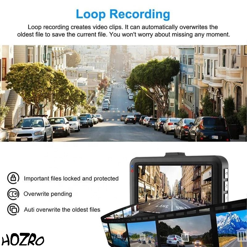 Cameră Auto WDR HOZRO, Full HD cu Unghi Larg, Night Vision și Senzor de Mișcare – Înregistrare Clară Zi și Noapte, Protecție Avansată în Trafic și Funcție de Monitorizare la Parcare HOZRO