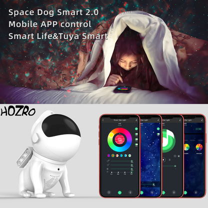 Proiector Astronomic HOZRO, Space Dog cu Design 3D Inteligent, Proiecție Stele și Galaxii în 360°, Lumină Ambientală Reglabilă și Funcție Bluetooth Music Player – Ideal pentru Dormitor, Relaxare, Copii și Decor Modern HOZRO