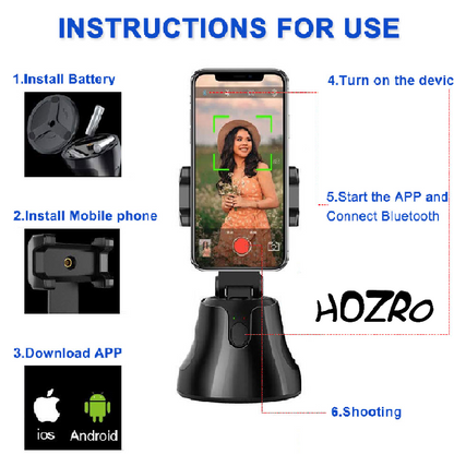 Suport HOZRO, Pentru Telefon  – Suport 360° Reglabil și Rotativ pentru Mobil, Ideal pentru Mașină, Birou sau Acasă HOZRO