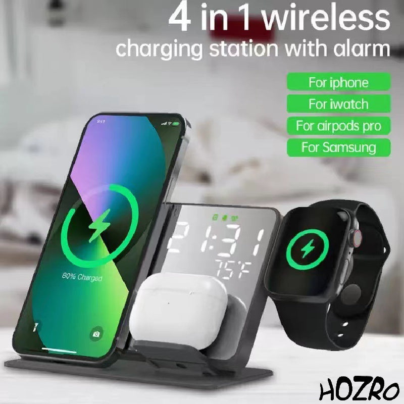 Stație de încărcare 4 în 1 HOZRO, Suport Multifuncțional pentru Telefon, Smartwatch, AirPods și Accesorii, Design Modern și Compact HOZRO
