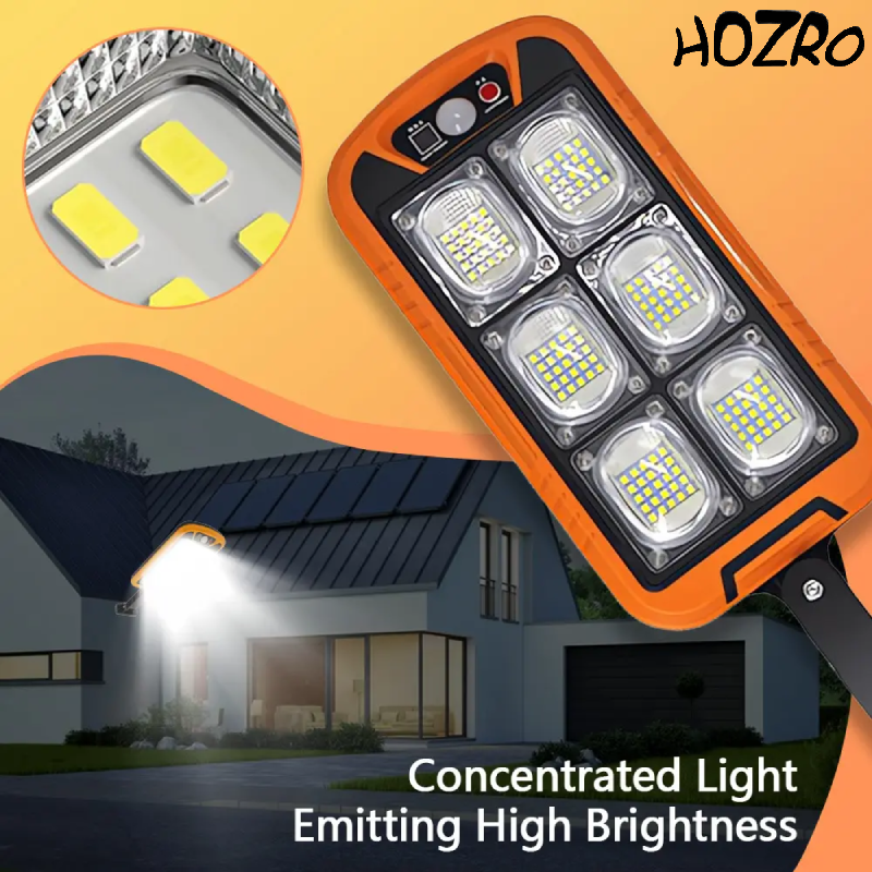 Lampa solara HOZRO, LED ZB150A cu senzor de miscare, carcasa rezistenta, eficienta energetica ridicata, protectie la intemperii, ideala pentru iluminatul exterior, gradini, terase si spatii comerciale HOZRO