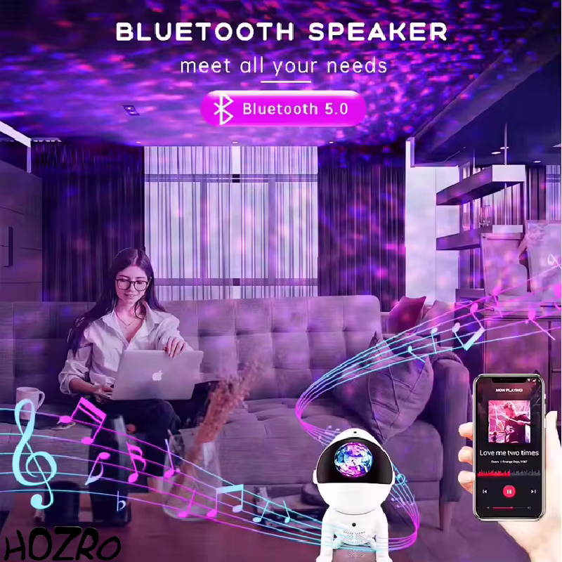 Proiector Astronomic HOZRO, Space Dog cu Design 3D Inteligent, Proiecție Stele și Galaxii în 360°, Lumină Ambientală Reglabilă și Funcție Bluetooth Music Player – Ideal pentru Dormitor, Relaxare, Copii și Decor Modern HOZRO