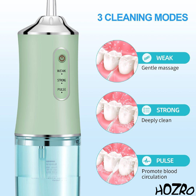 Irigator Bucal Portabil HOZRO, 3 Moduri de Intensitate, Rezistent la Apă, 220ml, Compact și Ușor de Folosit – Curățare Eficientă și Practică a Dinților și Gingiei HOZRO