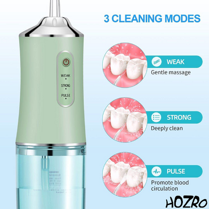Irigator Bucal Portabil HOZRO, 3 Moduri de Intensitate, Rezistent la Apă, 220ml, Compact și Ușor de Folosit – Curățare Eficientă și Practică a Dinților și Gingiei HOZRO