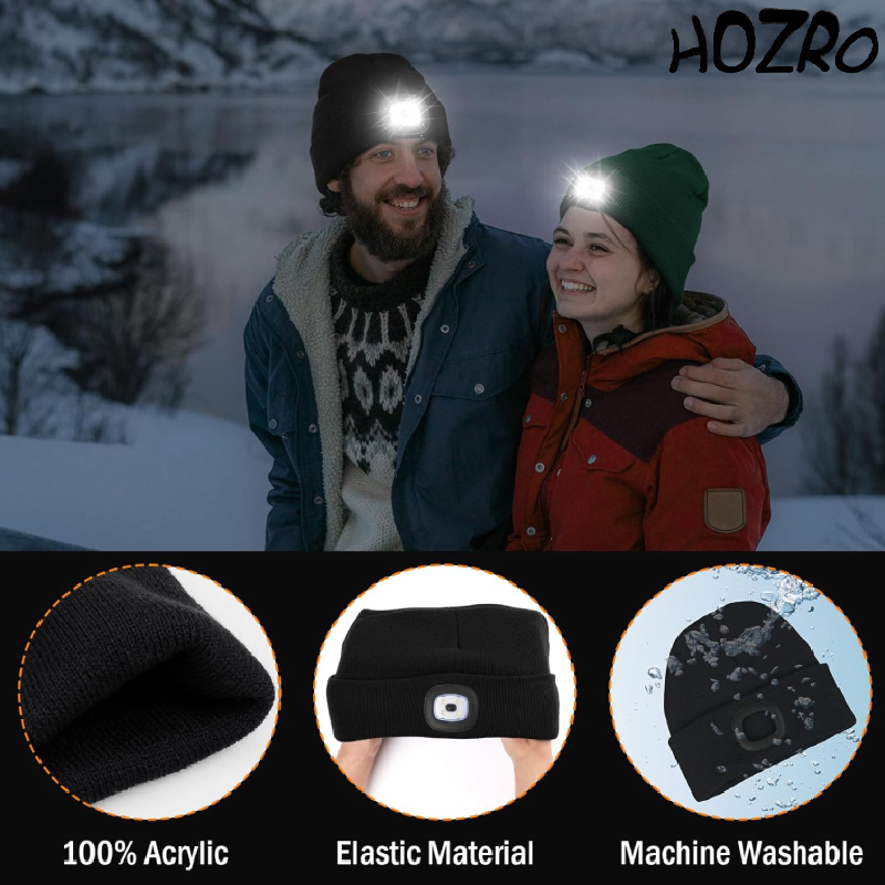 Caciulă Multifuncțională HOZRO, cu Lanternă LED Integrată – Ideală pentru Drumeții, Camping, Sporturi de Iarnă și Activități în Aer Liber, Luminează Drumurile Întunecate și Menține Capul Cald În Toate Condițiile Meteo HOZRO