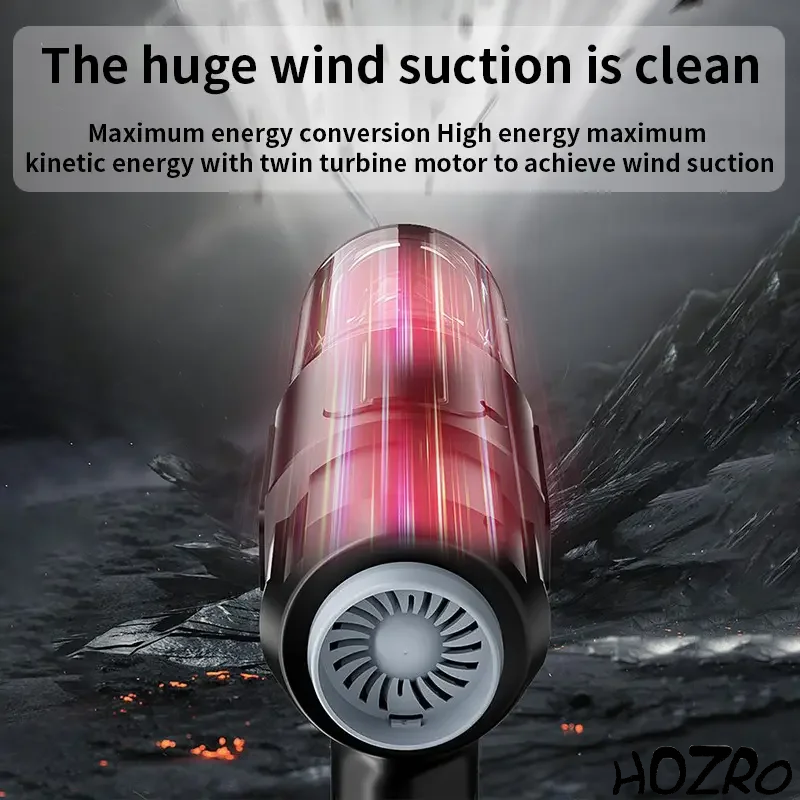 Aspirator Auto 6 in 1 Fara Fir HOZRO, pentru Casa, Masina, Calculator, Birou, Putere 100W, 2 Acumulatori, Eficienta Mare, Functii de Aspirare, Suflare, Vidare, Filtru HEPA, Perie Detailing, Negru HOZRO