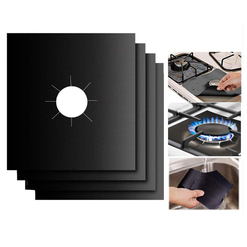 Set 4 Folii Detașabile HOZRO, pentru Aragaz, din Teflon Premium, Reutilizabile, Anti-Aderente și Ușor de Spălat, Protecție Eficientă Împotriva Murdăriei și Grăsimii, Compatibile cu Majoritatea Aragazurilor HOZRO