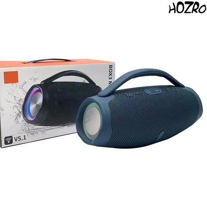 🎶 Boxă Portabilă HOZRO, Super Bass Booms Box 3 Bluetooth, cu Mâner, Sunet Puternic 3D Stereo, Slot USB, Card TF, Radio FM și Rezistență la Apă IPX6 – Design Modern, Autonomie Extinsă și Culori Vibrante HOZRO