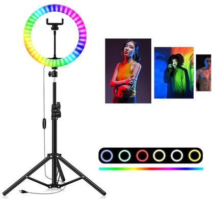 Lampa circulara Ring Light HOZRO, diametru 30 cm/12" cu lumina RGB, lumina multicolora, conectare USB, reglaj intensitate, suport telefon, Perfectă pentru Orice Situație HOZRO