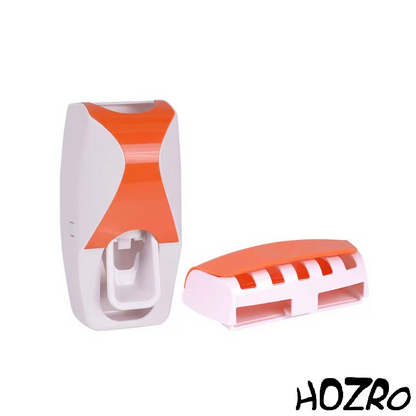 Dispenser Automat de Pastă de Dinți HOZRO, cu Suport pentru Periuțe și Montare pe Perete – Set Igienic pentru Baie, Dozator Pasta + Suport Periuțe, Design Modern și Antipraf HOZRO