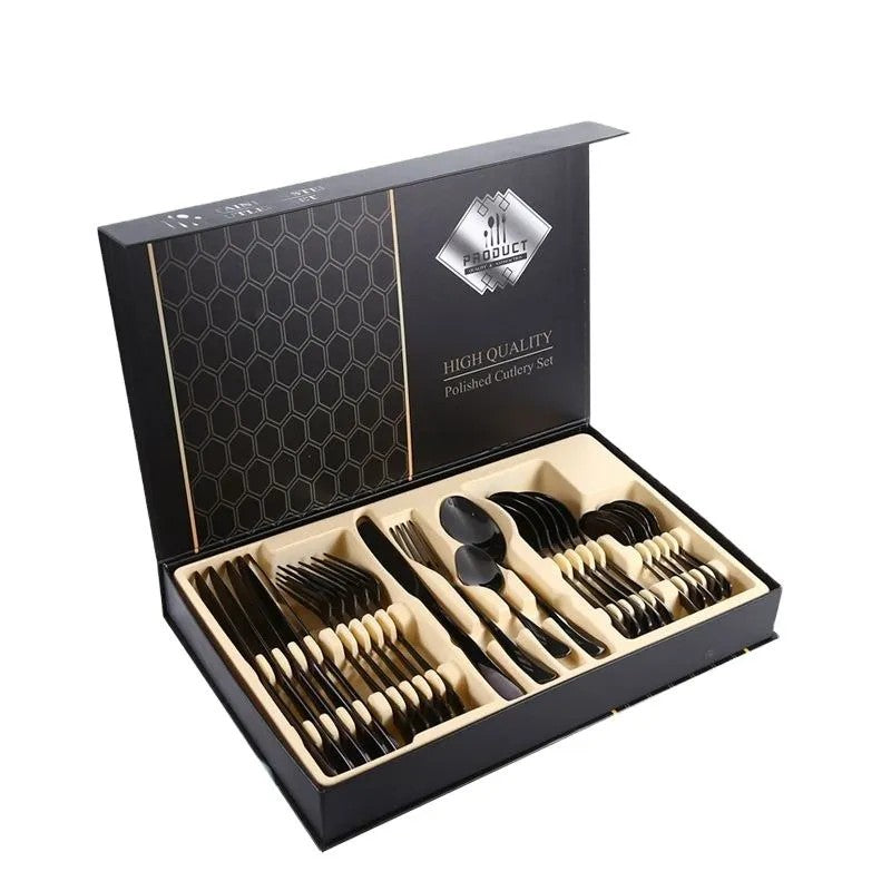 Set de Tacamuri 24 Piese – Oțel Inoxidabil, Design Modern, Negru BESTSELLS