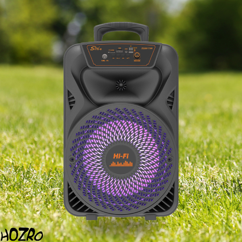 Boxă Portabilă HOZRO, Model ZQS-8173 cu Bluetooth, Microfon Wireless, Putere Mare, Lumini LED Party, Radio FM și Baterie Reîncărcabilă – Sistem Audio Ideal pentru Karaoke, Petreceri și Evenimente HOZRO