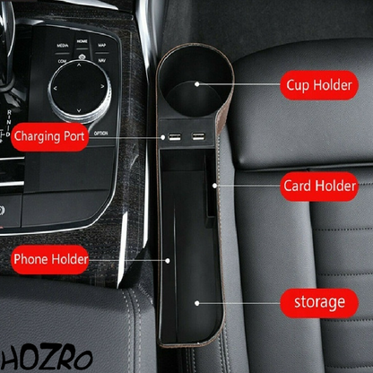 Organizator AutoHOZRO, cu Suport Pahare și Port USB – Accesoriu Multifuncțional pentru Mașină HOZRO