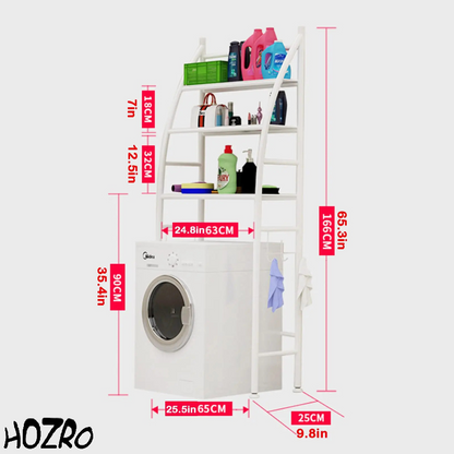 Raft Metalic de Depozitare HOZRO, pentru Masina de Spalat, 3 Etajere, Structura Solida, Design Compact si Modern, Ideal pentru Baie, Spalatorie sau Spatii Inguste, 68x25x166 cm, Alb HOZRO