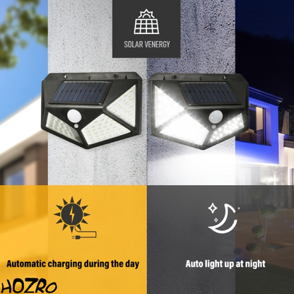 Lampă Solară cu 180 LED-uri HOZRO, Iluminare Puternică, Încărcare Solară, Senzor de Mișcare, Rezistentă la Intemperii HOZRO
