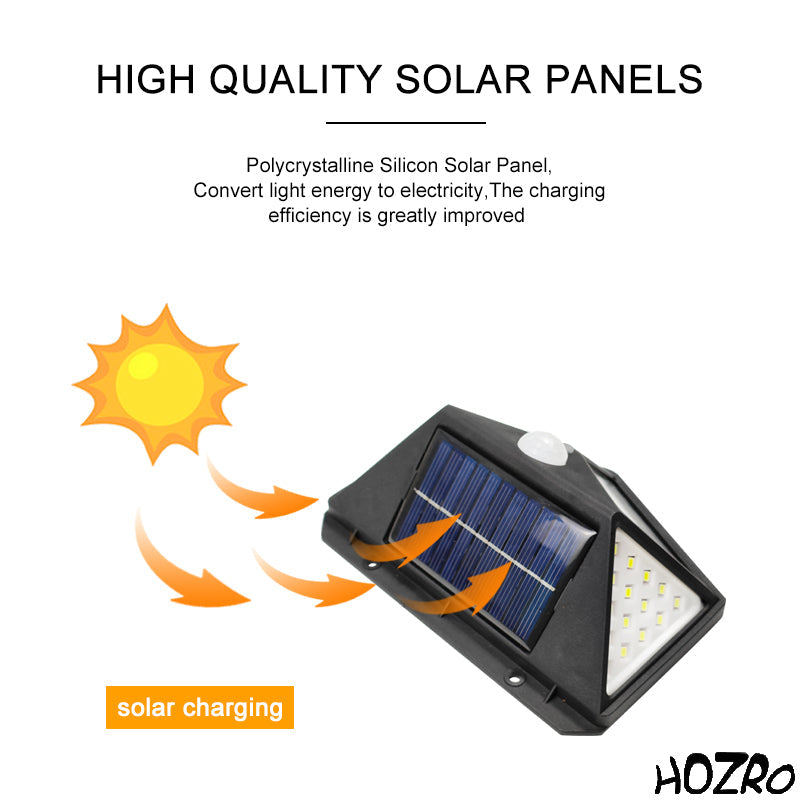 Lampă Solară cu 180 LED-uri HOZRO, Iluminare Puternică, Încărcare Solară, Senzor de Mișcare, Rezistentă la Intemperii HOZRO