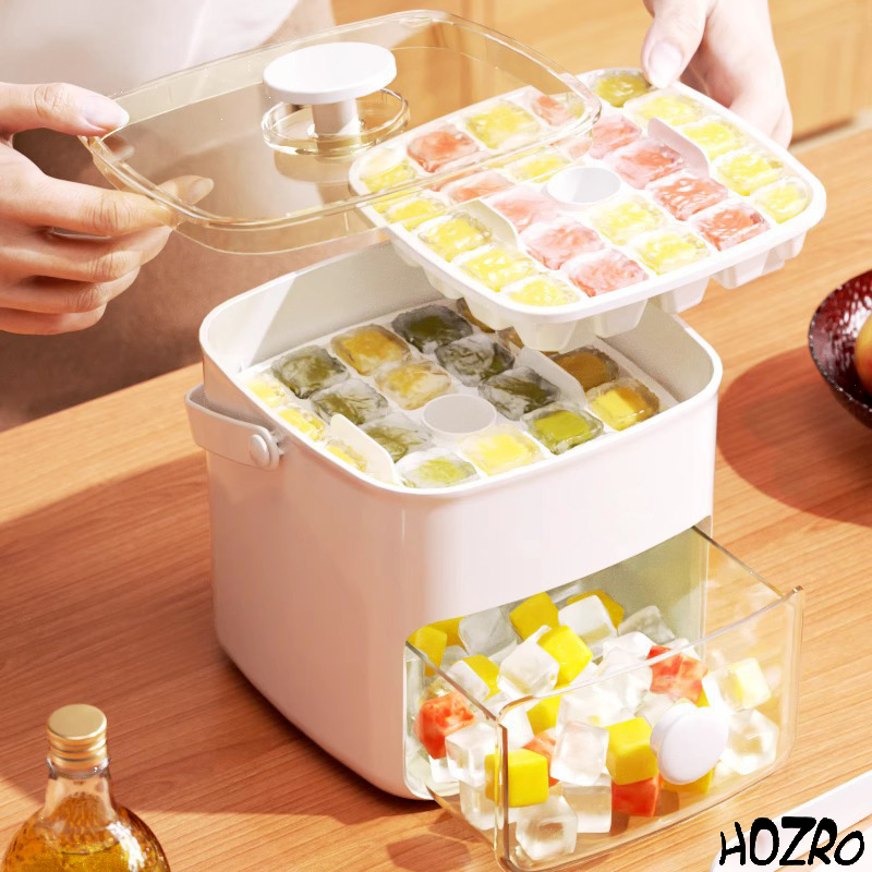 Formă HOZRO, pentru Gheață, cu Capac din Silicon Alimentar Multicolor, Reutilizabilă și Flexibilă, Ideală pentru Cuburi Mari de Gheață în Whisky, Cocktails, Smoothie-uri sau Sucuri HOZRO