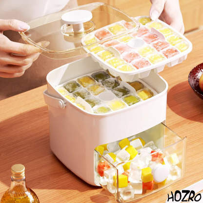 Formă HOZRO, pentru Gheață, cu Capac din Silicon Alimentar Multicolor, Reutilizabilă și Flexibilă, Ideală pentru Cuburi Mari de Gheață în Whisky, Cocktails, Smoothie-uri sau Sucuri HOZRO