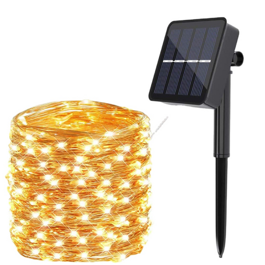 Instalație HOZRO, Pentru Crăciun cu Fir și Panou Solar – Lumini LED Alb Cald, Economice și Rezistente la Exterior HOZRO