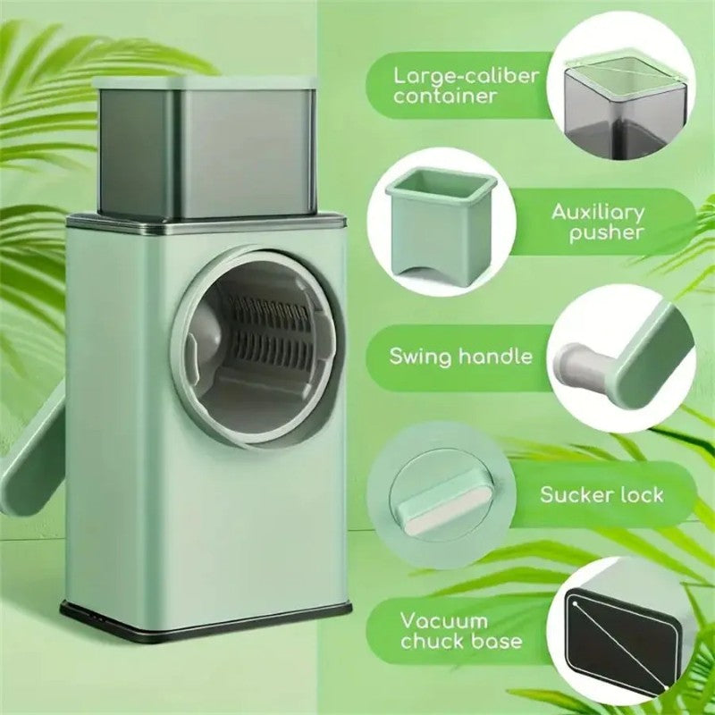Razatoare multifunctionala, cu manivela 3 in 1, pentru legume/fructe/branzeturi, cu 3 tipuri de lame rotative BESTSELLS