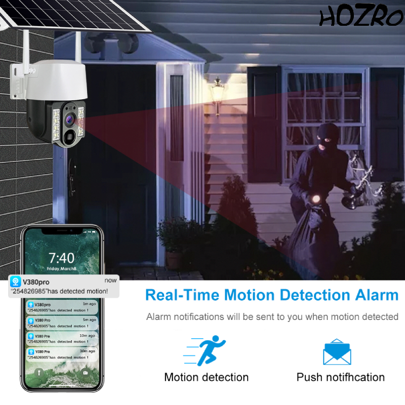 Cameră de Supraveghere  HOZRO, Model VCS03 cu Conectivitate 4G, Monitorizare HD, Detecție Mișcare Inteligentă și Acces de la Distanță prin Aplicație Mobilă – Ideală pentru Locuințe, Birouri și Spații Comerciale HOZRO
