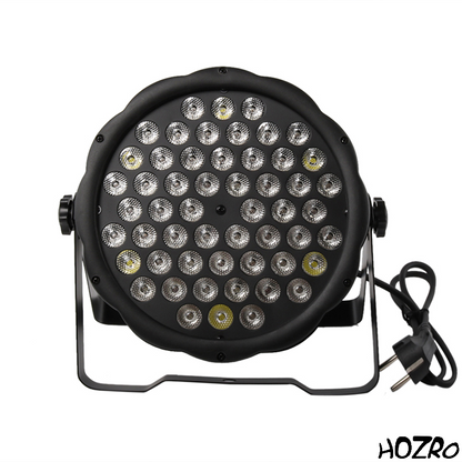 Lumină de Scenă Profesională HOZRO, LED Flat PAR Light – 54 LED-uri Puternice RGB, Efecte Multicolore Dinamice, Iluminare Puternică pentru DJ, Club, Scenă sau Evenimente – Design Plat și Eficient Energetic HOZRO
