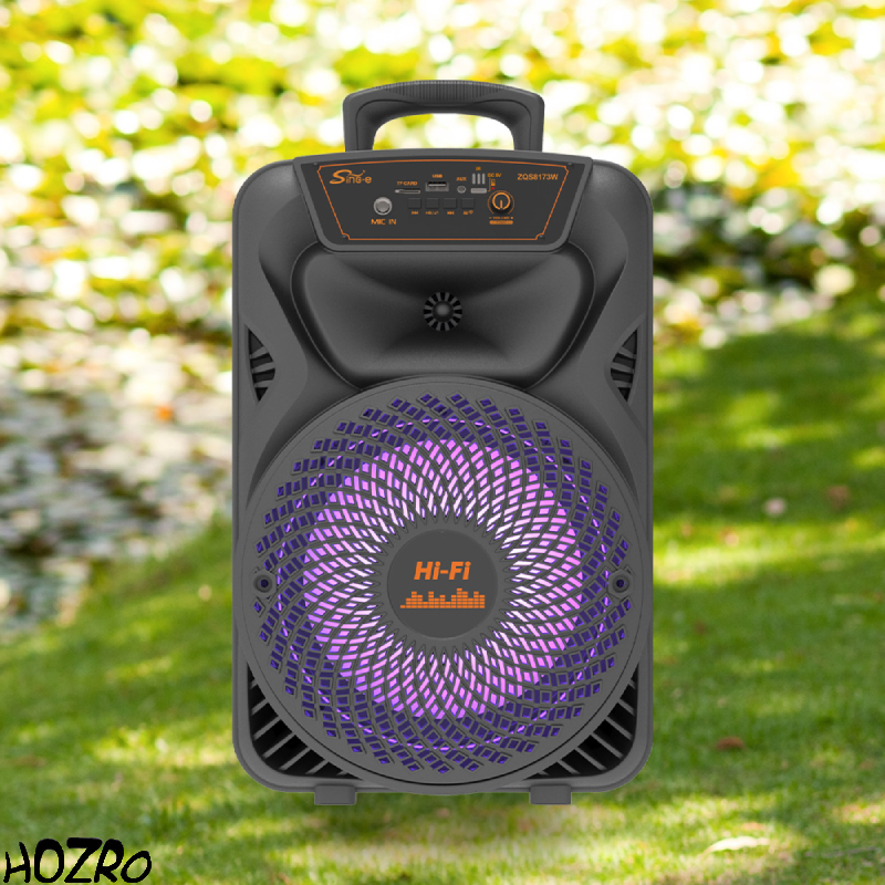 Boxă Portabilă HOZRO, Model ZQS-8173 cu Bluetooth, Microfon Wireless, Putere Mare, Lumini LED Party, Radio FM și Baterie Reîncărcabilă – Sistem Audio Ideal pentru Karaoke, Petreceri și Evenimente HOZRO
