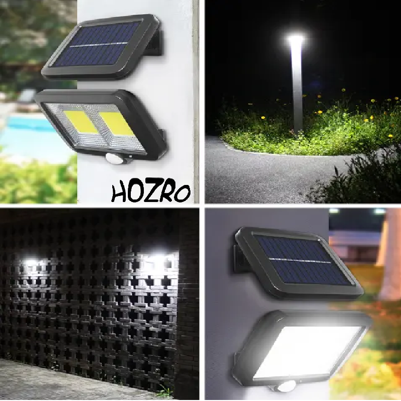 Lampa solara de perete HOZRO, SL-F100 cu senzor de miscare, 100 LED-uri COB, panou solar, telecomanda si iluminare automata pentru exterior HOZRO
