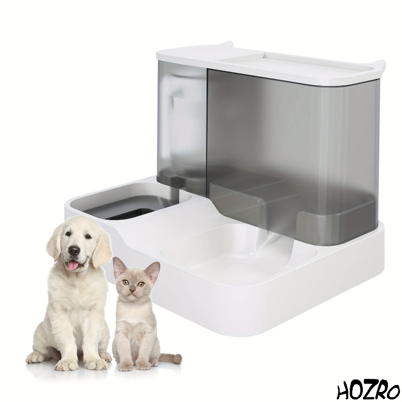 Dispenser Automat HOZRO, pentru Hrană și Apă Animale de Companie – Recipient Dublu 2 în 1 cu Rezervor Mare, Sistem Gravitațional, Ușor de Curățat și Utilizat pentru Câini și Pisici HOZRO