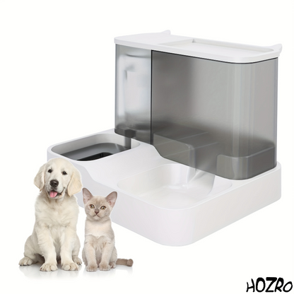 Dispenser Automat HOZRO, pentru Hrană și Apă Animale de Companie – Recipient Dublu 2 în 1 cu Rezervor Mare, Sistem Gravitațional, Ușor de Curățat și Utilizat pentru Câini și Pisici HOZRO