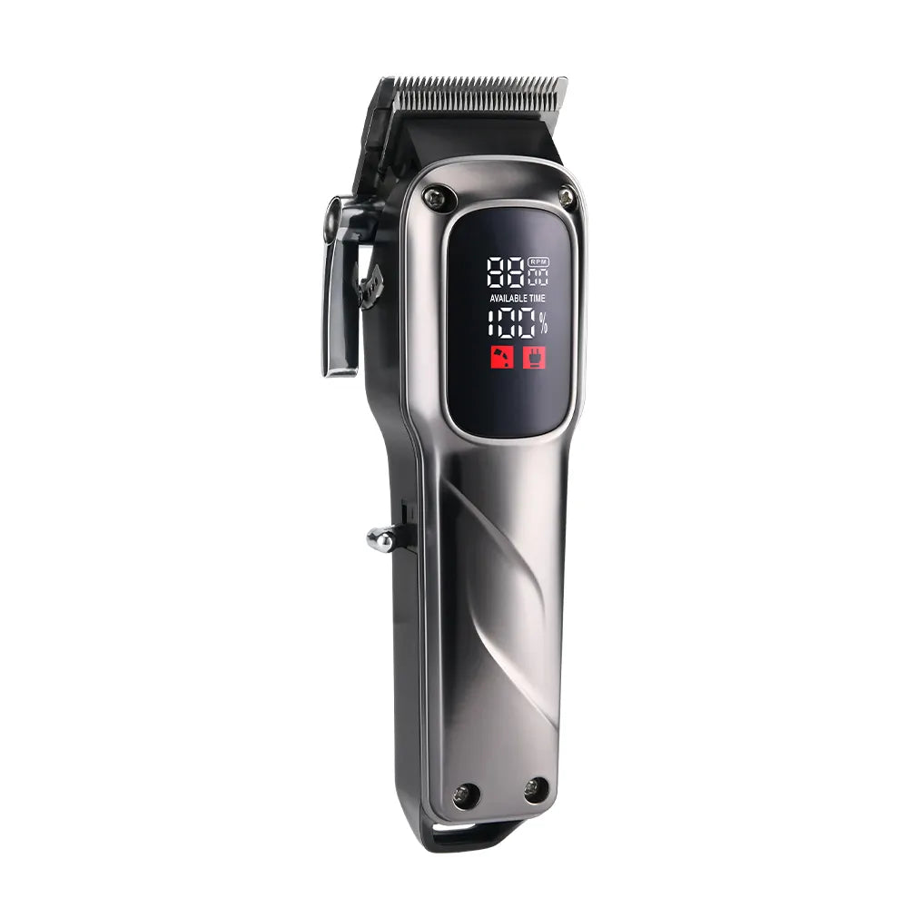 Masina de tuns profesionala HOZRO, cu afisaj digital LED, autonomie ridicata, 2000 mAh, accesorii multiple si lame de precizie pentru o taiere perfecta a parului si a barbii HOZRO