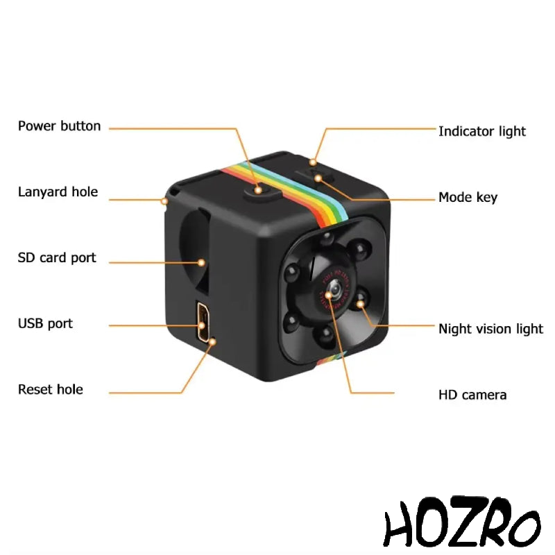 Camera mini spion HOZRO, FULL HD SQ11 cu detectare a mișcării, dimensiuni 23x23x22 mm, Negru - Compactă și Discretă pentru Supraveghere de Înaltă Calitate HOZRO