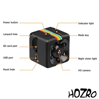 Camera mini spion HOZRO, FULL HD SQ11 cu detectare a mișcării, dimensiuni 23x23x22 mm, Negru - Compactă și Discretă pentru Supraveghere de Înaltă Calitate HOZRO