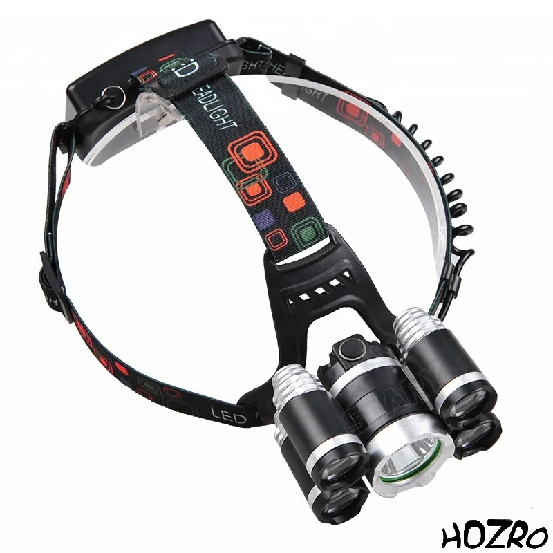Lanternă de Cap Reîncărcabilă HOZRO, cu 5 LED-uri Puternice, Încărcare 220V și Auto, Culoare Neagră HOZRO