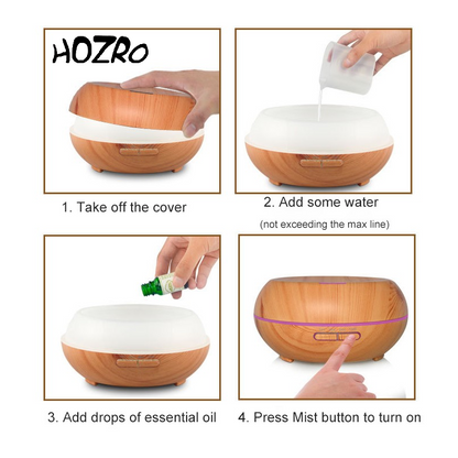 Difuzor HOZRO, Aromaterapie 022 Bej – Umidificator cu Ultrasunete, Lumină LED și Design Elegant pentru Relaxare și Confort HOZRO