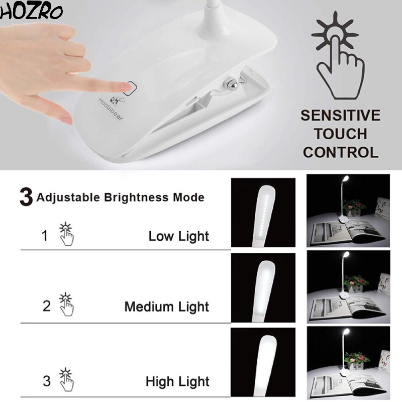 Lampă de Birou Flexibilă Albă cu Clește HOZRO, Iluminare Puternică, Design Modern și Montaj Ușor HOZRO