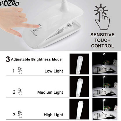 Lampă de Birou Flexibilă Albă cu Clește HOZRO, Iluminare Puternică, Design Modern și Montaj Ușor HOZRO