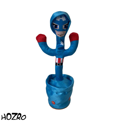 Jucărie Interactivă HOZRO, Cactus Căpitan America cu Muzică, Dans și Imitație Vocală pentru Copii, 32 cm HOZRO