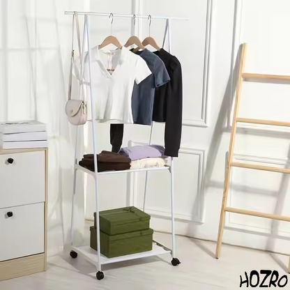 Suport Triunghiular HOZRO, pentru Haine și Umerașe, cu 2 Rafturi Inferioare pentru Depozitare, Design Compact și Stabil, Ideal pentru Dormitor, Hol sau Dressing HOZRO