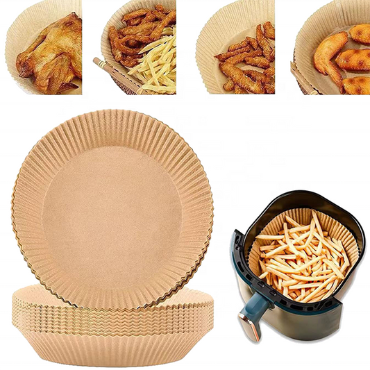 Set 100 Foi de Copt HOZRO, pentru Air Fryer – Hârtie Termorezistentă, Maro, 7,9 inch (20 cm), Rotundă, Antiaderentă și Rezistentă la Grăsime, Ideală pentru Gătit Sănătos fără Murdărie HOZRO
