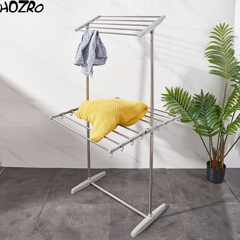 Uscător Vertical HOZRO, Cu 2 Nivele – Suport Reglabil pentru Haine, Compact și Rezistent, Ideal pentru Apartamente și Balcoane HOZRO