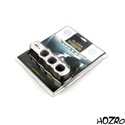 Priză Triplă Brichetă Auto HOZRO, Adaptor 12V/24V cu 3 Porturi pentru Alimentare Simultană, USB Integrat, Protecție la Supratensiune și Design Compact, Ideal pentru Telefon, GPS și Accesorii Auto HOZRO