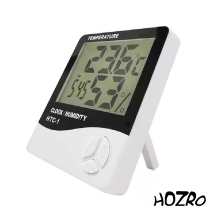 Termometru și Higrometru Digital HTC-1 HOZRO, cu Ecran LCD Mare, Funcție Ceas și Calendar, Alarmă Integrată, Afișare Temperatură și Umiditate cu Memorie MAX/MIN, Montaj pe Perete sau Birou, Ideal pentru Casă, Birou, Depozite și Camere de Bebeluşi HOZRO