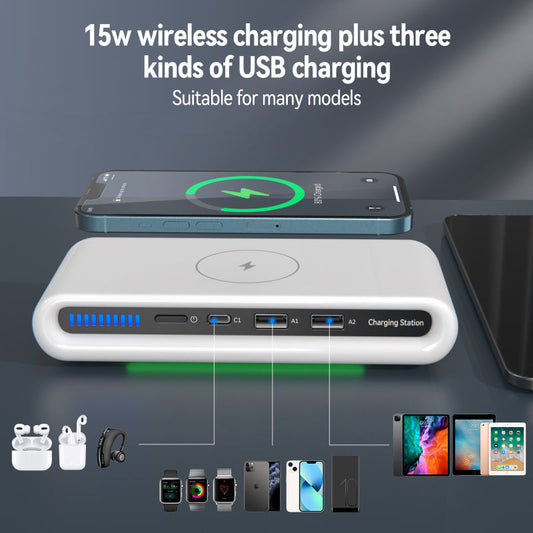 Stație Încărcare Wireless HOZRO, 4 în 1 Alb – Încărcător Rapid pentru Telefon, Smartwatch, Căști și Stylus, Design Elegant și Modern HOZRO