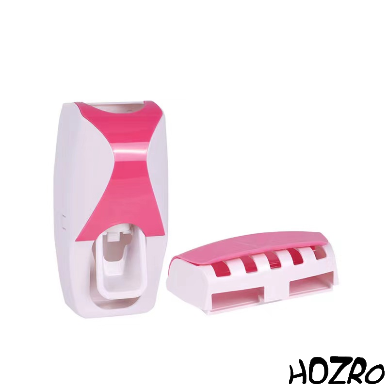 Dispenser Automat de Pastă de Dinți HOZRO, cu Suport pentru Periuțe și Montare pe Perete – Set Igienic pentru Baie, Dozator Pasta + Suport Periuțe, Design Modern și Antipraf HOZRO