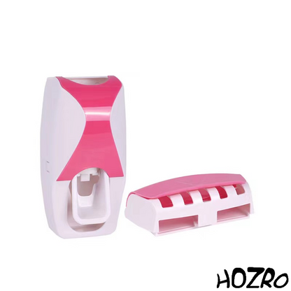 Dispenser Automat de Pastă de Dinți HOZRO, cu Suport pentru Periuțe și Montare pe Perete – Set Igienic pentru Baie, Dozator Pasta + Suport Periuțe, Design Modern și Antipraf HOZRO