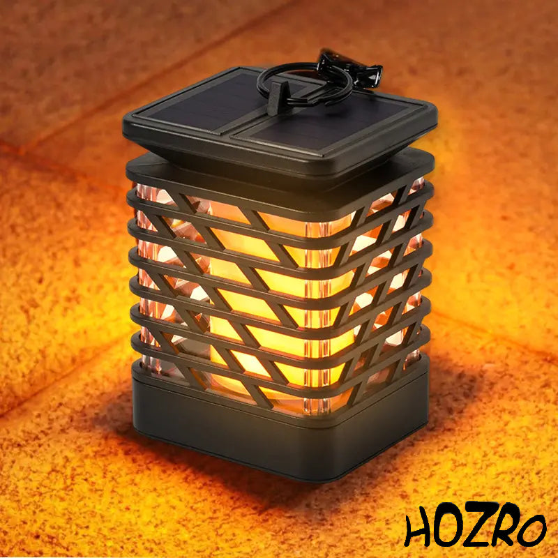 Lampa Solara HOZRO, Tip Flacara, Design Elegant, 90x90x145mm, Material ABS Durabil, Baterie Reincarcabila 1500mAh, Temperatura Culoare 1400K-1600K, Efect de Flacara Realist, Negru HOZRO