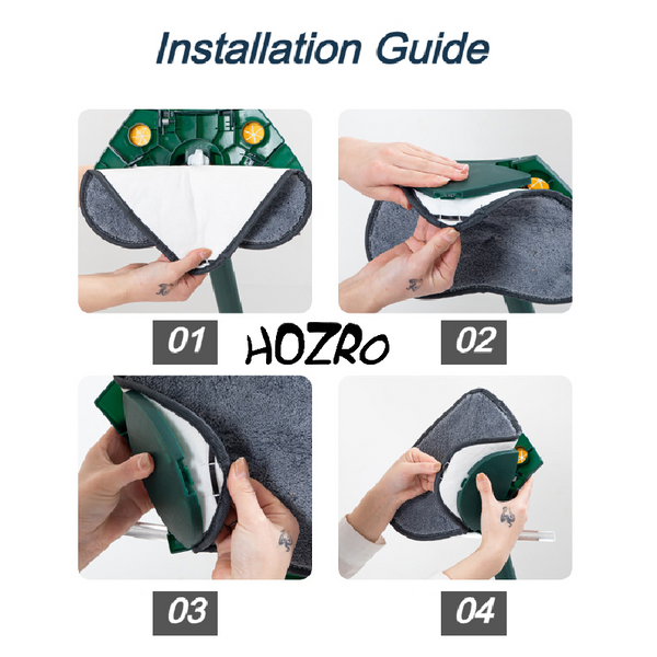 Pachet Curățenie HOZRO: Mop Mini Portabil Squeeze cu Burete Absorbant și Mop Rotativ Model Inimă, Lavete Microfibră Incluse, Verde HOZRO